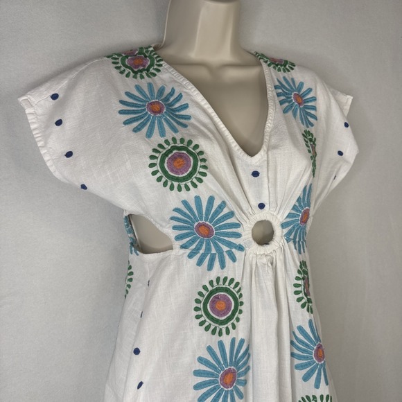 Formula Joven White Embroidered Dress Small Floral Cutout Cotton Boho - Picture 4 of 11